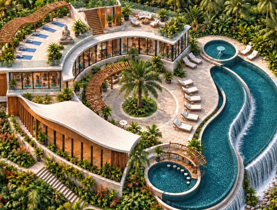 Lush tropical gardens and sustainable landscape at Crystal Valley Estates