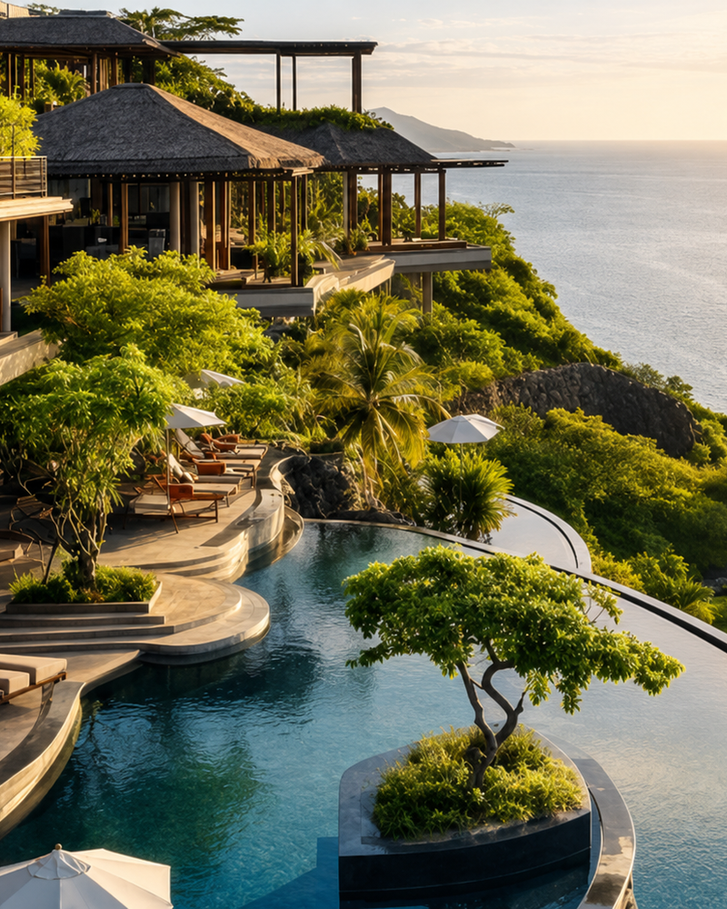 Tropical garden and open-air pavilion at Crystal Valley Estates