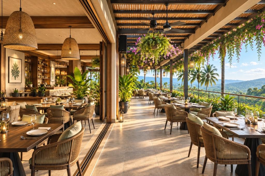 Club dining terrace at Crystal Valley Estates