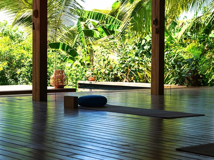 Sunrise yoga terrace overlooking the valley at Crystal Valley Estates
